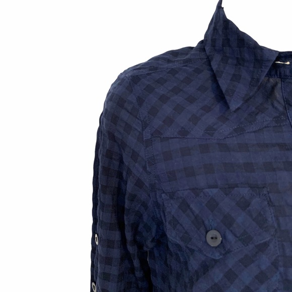 Solemio | NWOT Shirt Dress Tunic Blouse Tie Waist Blue-Black Checkered  S - Picture 10 of 16